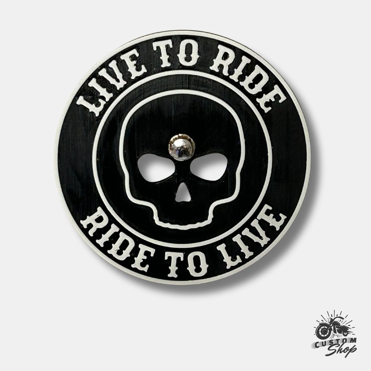Fregio skull " Live to Ride" per cover filtro aria